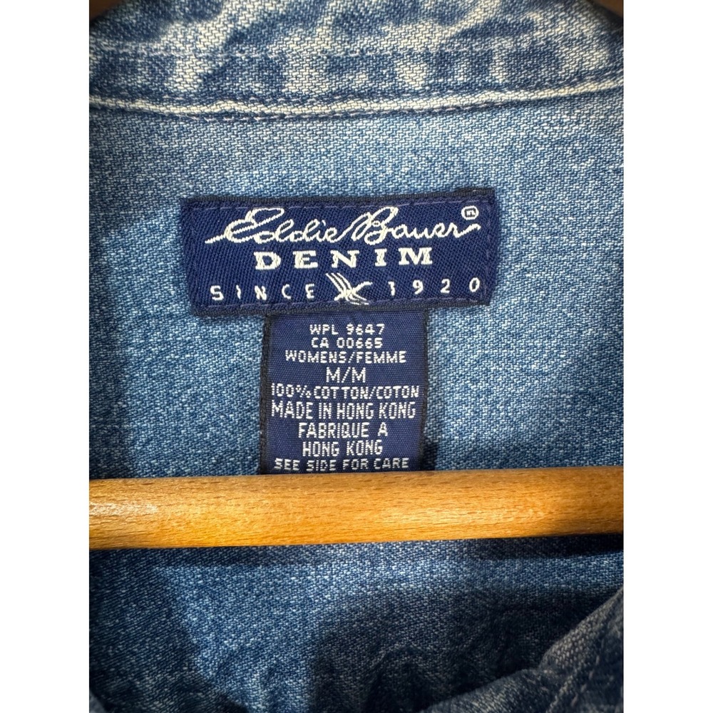 Vintage Eddie Bauer Denim Shirt Women's Medium Long Sleeve Button Down 90s vtg - Picture 5 of 5